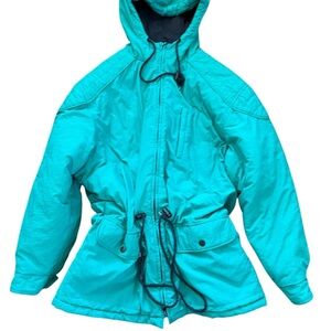 Green Ski Jacket with Hood and Water-Resistant Fabric